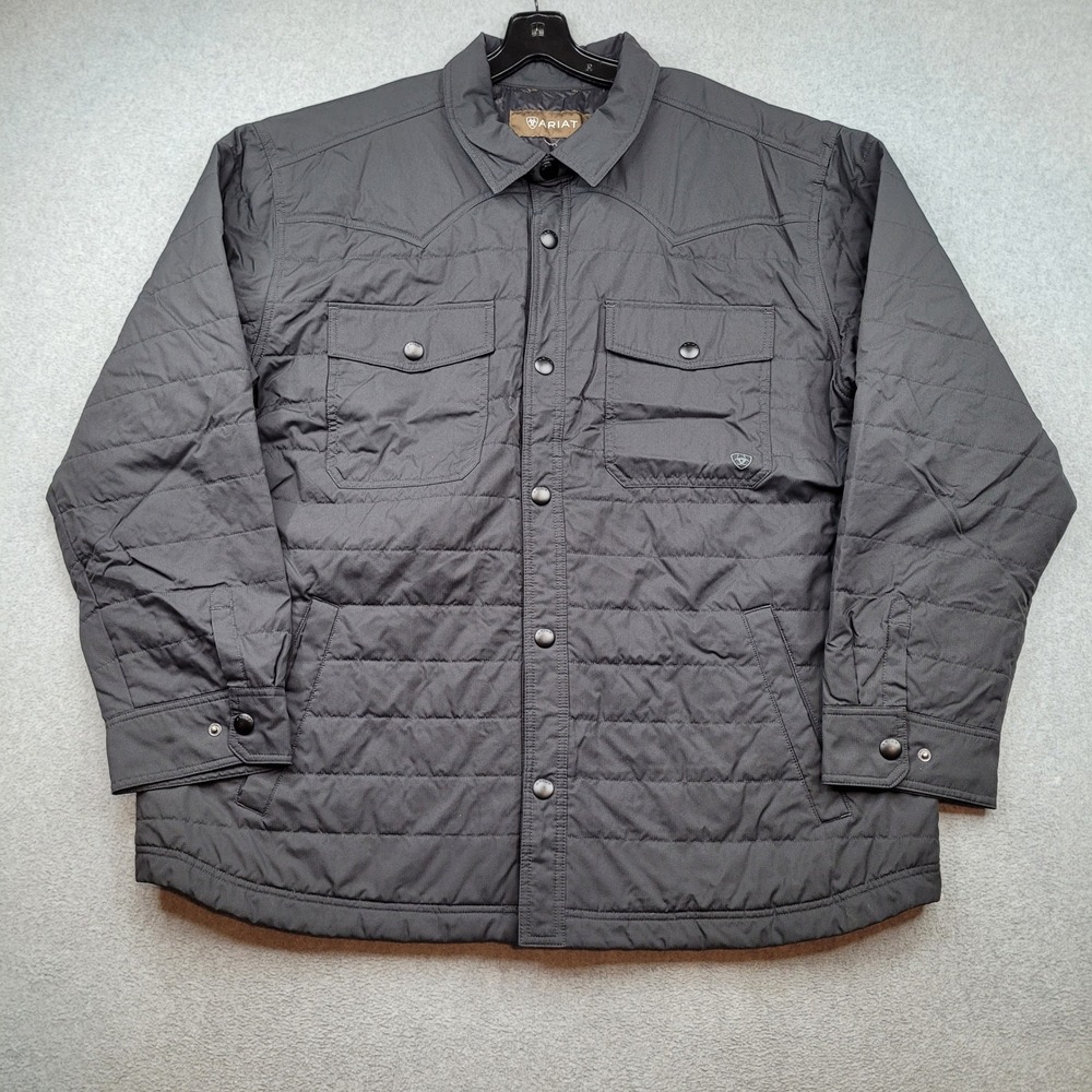 Ariat Quilted Shirt Jacket Mens Large Phantom Black Western Snap Front Ripstop